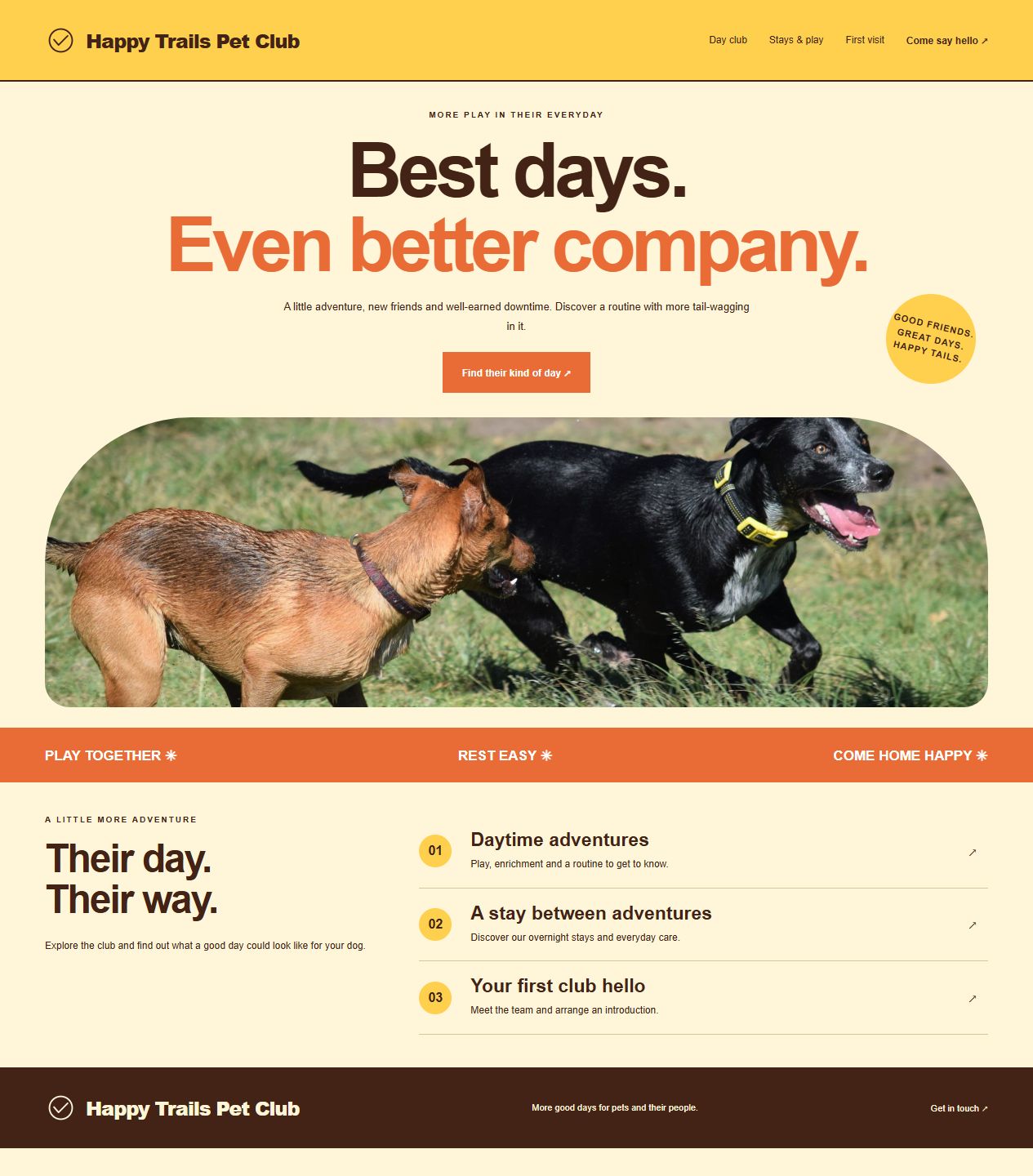 Happy Trails Pet Club original website design with distinct care photography, hero composition and page layout